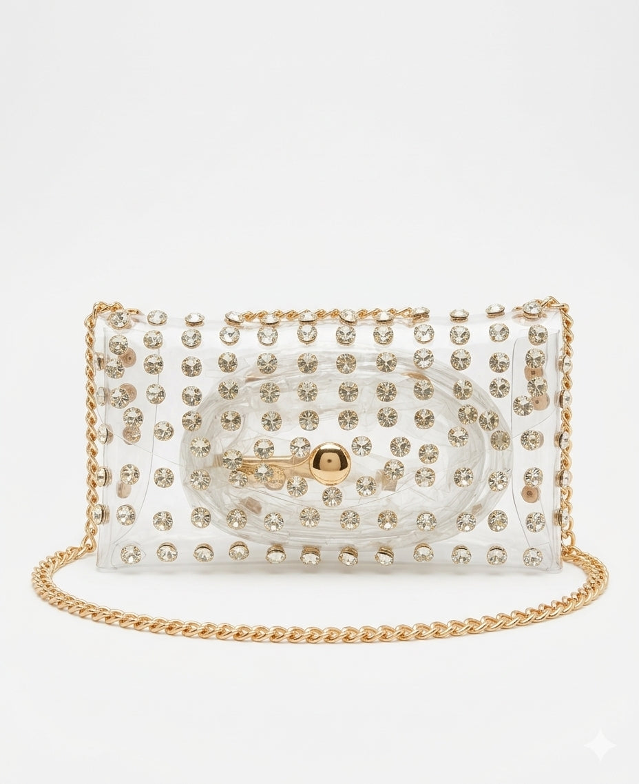 Rhinestone clear bag w/chain