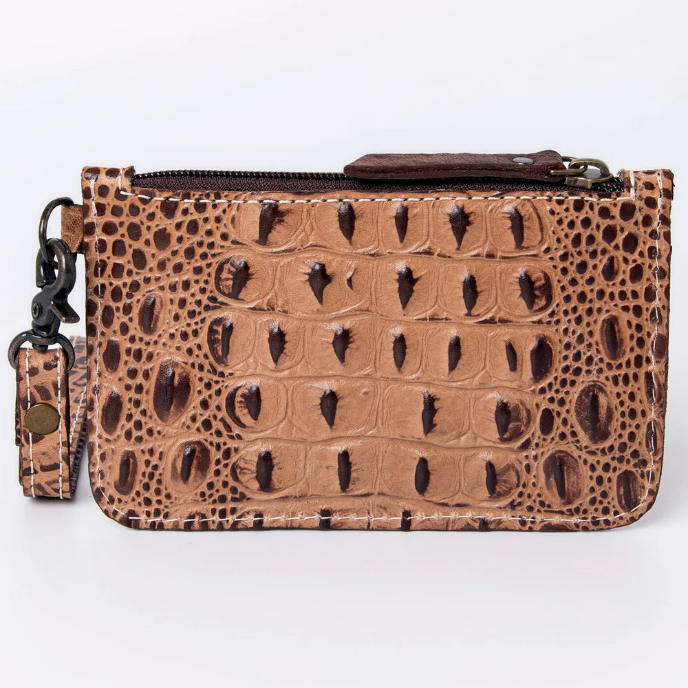 Wristlet cuero textura avestruz vista trasera