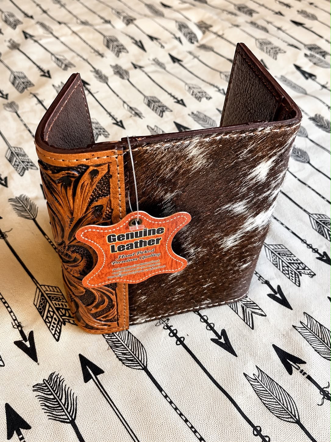 Western Leather Wallet with Cowhide Hair Patch