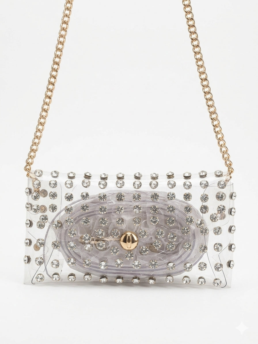 Rhinestone clear bag w/chain