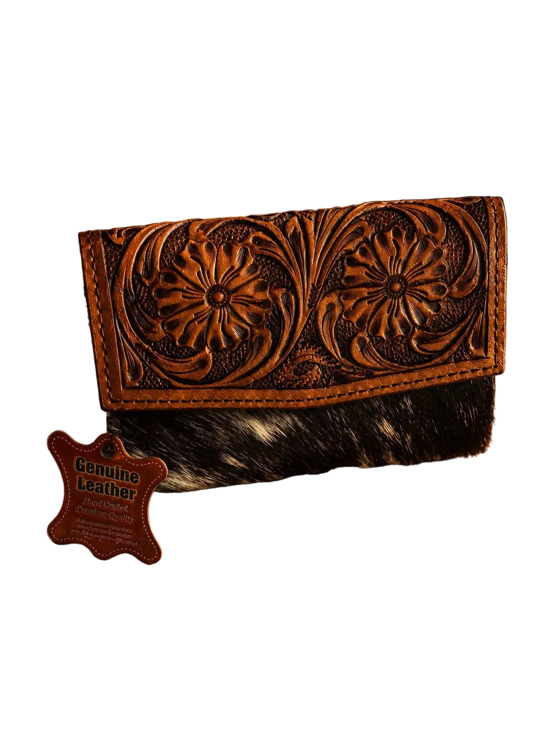 Western Leather Wallet with Cowhide Hair Patch