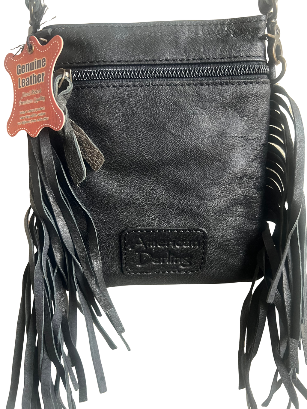 Black & White Cowhide Crossbody Bag with Fringe