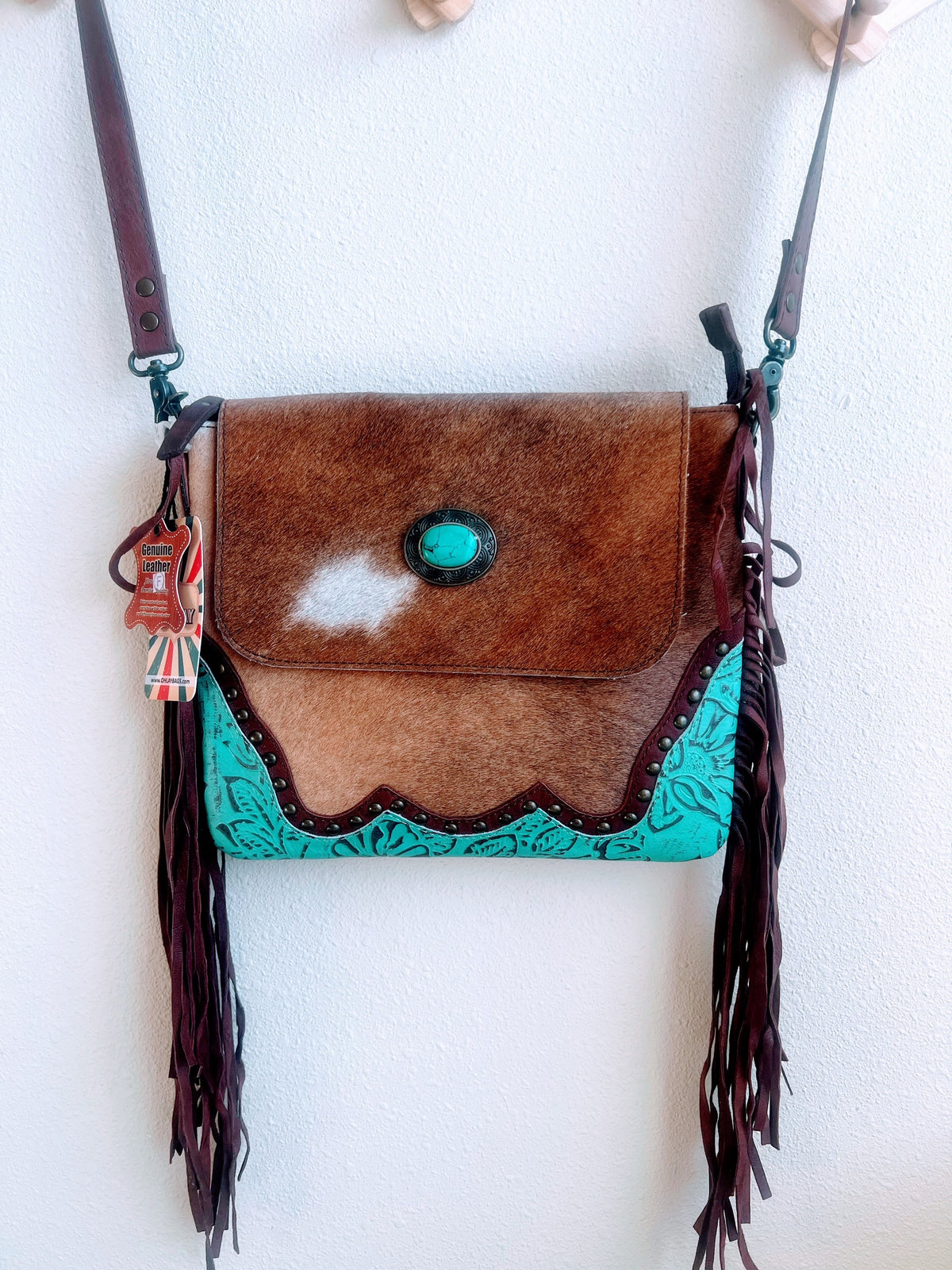 Western Crossbody Bag with Fringe — Wine/Brown