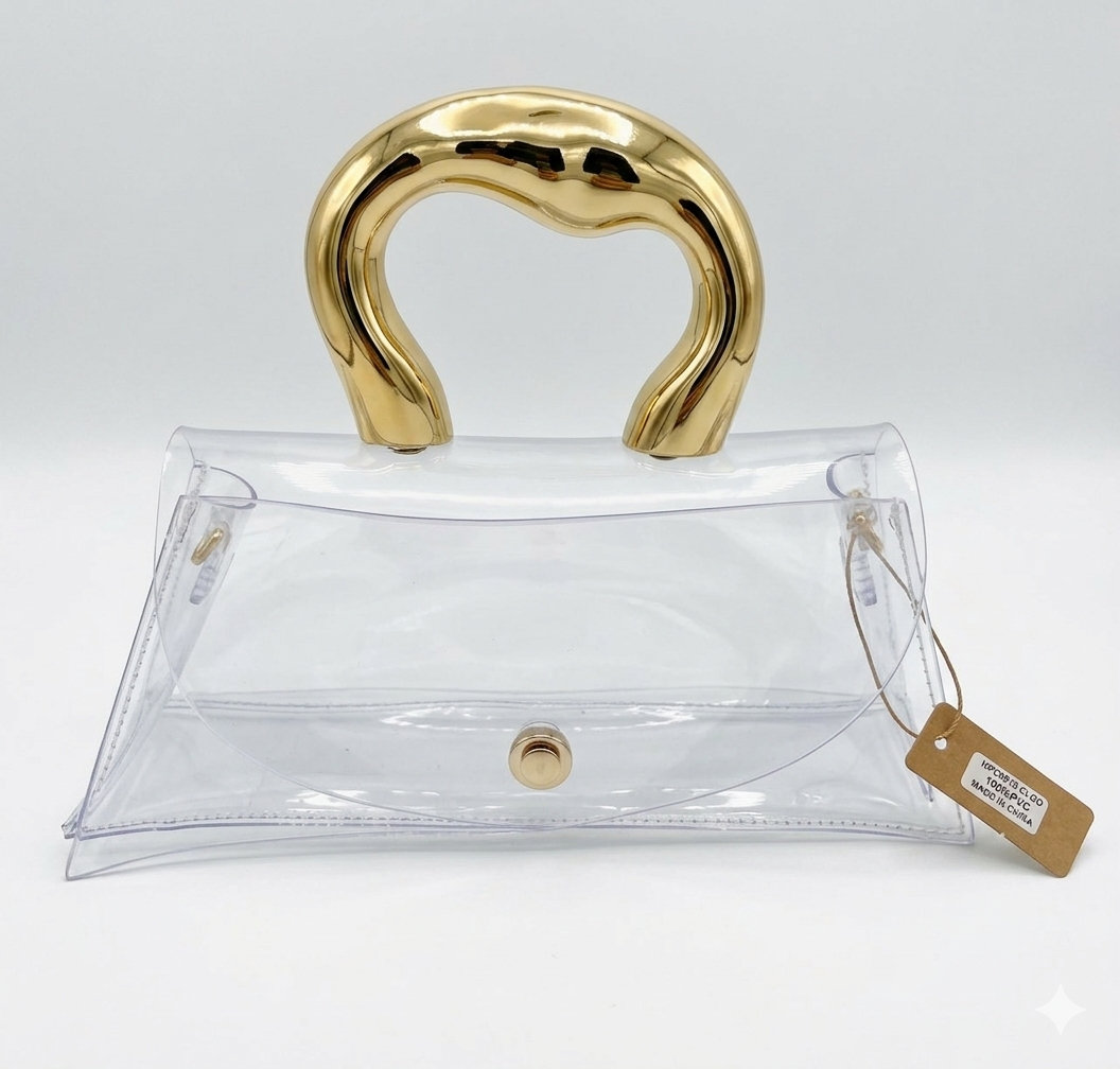 Bolsa Transparente con Asa Escultural Dorada  | Statement Bag | Stadium Approved