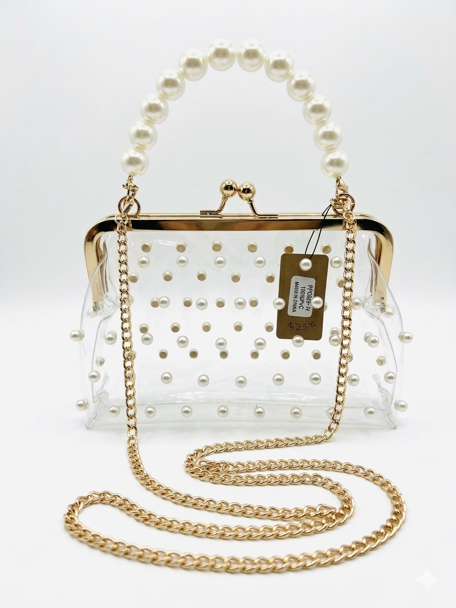 Clear Pearl Bag with Gold Chain  Romantic Transparent Purse | Stadium Approved