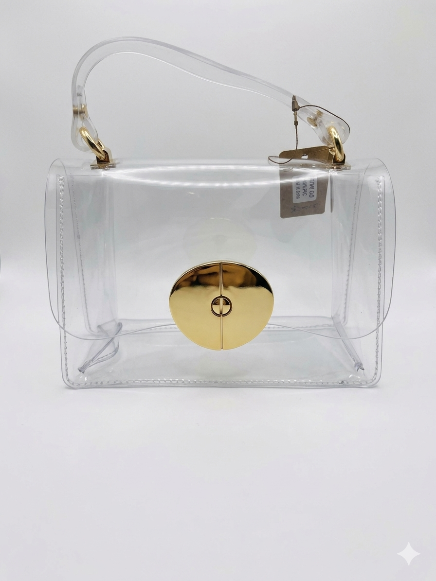 Clear Satchel Bag with Gold Closure — Stadium Approved Top Handle Purse