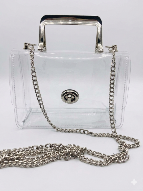 Clear Crossbody Bag with Silver Chain Minimalist Transparent Purse
