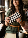 Western Leather Wallet  Black & White Diamond Tooling | Long Bifold Purse